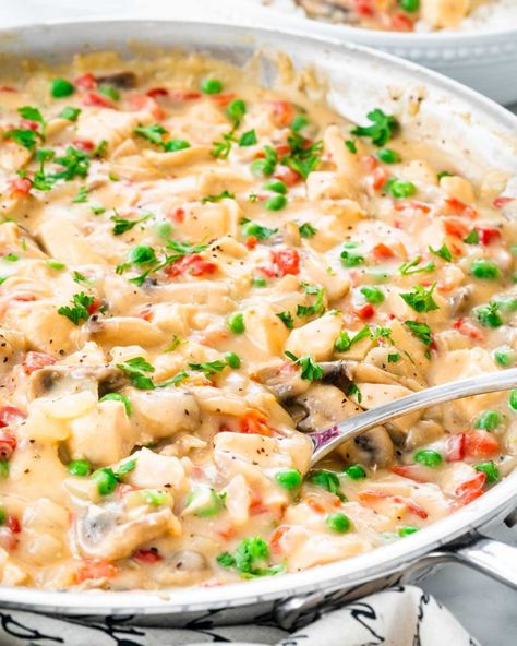 White Sauce For Chicken, Chicken Ala King, Chicken A La King Recipes, Ala King, Creamy Chicken Dish, Easy Skillet Chicken, Chicken A La King, Jo Cooks, Lunch Meat Recipes