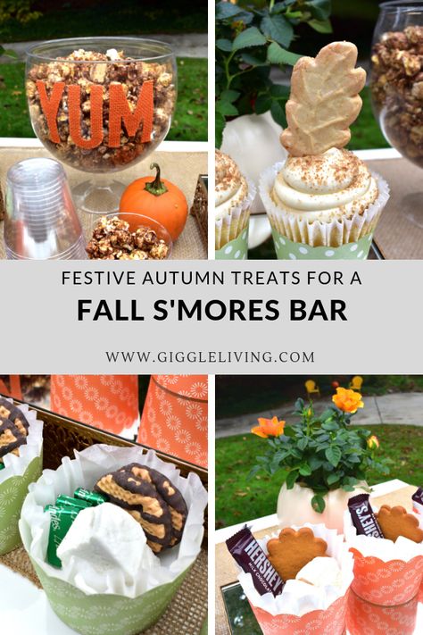 Serve up some fun with a fall s'mores bar!  See the easy ideas and delicious treat ideas that will delight guests! #smores #fall #partyfood #partyideas Thanksgiving Smores Bar, Neighborhood Olympics, Fall Smores Bar, Fall Barbecue, Creative Party Food Ideas, Fall Neighborhood, Fall Smores, S'mores Tray, Thanksgiving Party Food