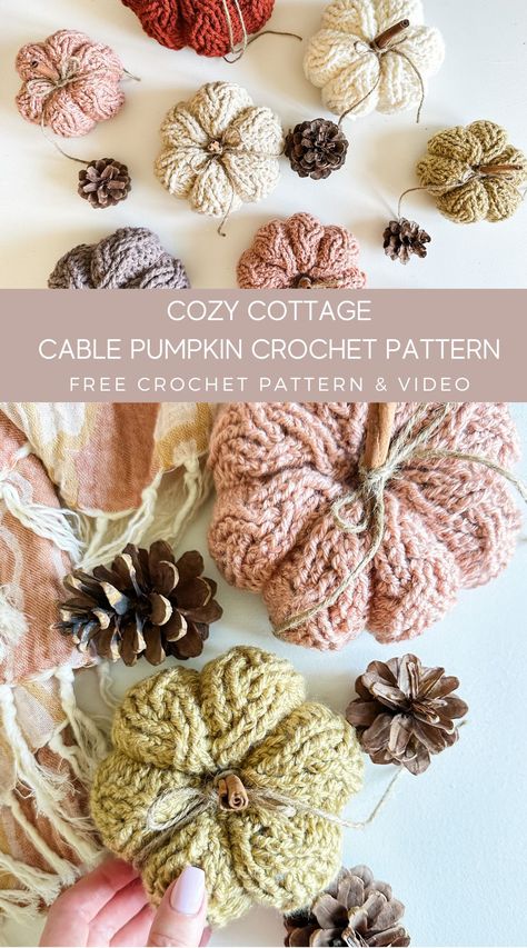 Crochet Gourds Pattern, Cable Crochet Pumpkin, Crochet Braided Pumpkin, Pumpkin Garland Crochet Pattern Free, Crochet Bobble Pumpkin Pattern, October Crochet Patterns, Crochet Pumkins Free, Crochet Pumpkin Tutorial, Free Crochet Pumpkin Pattern