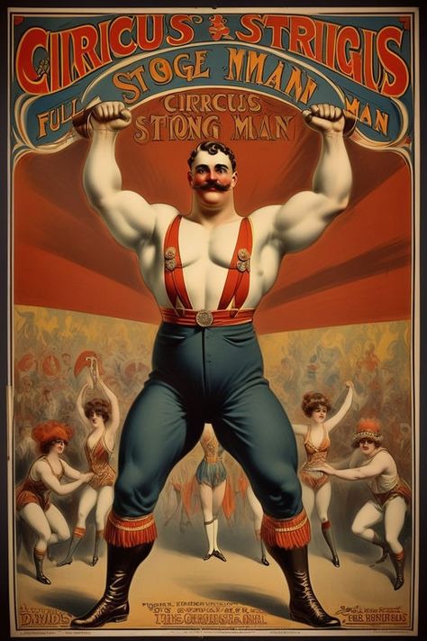 1918 circus poster art style by Mike Lane - Playground Old Circus Posters, Vintage Circus Posters Illustration, Vintage Circus Background, Old Circus Aesthetic, Circus Posters Vintage, Vintage Circus Aesthetic, Circus Logo, Vintage Circus Performers, Circus Painting