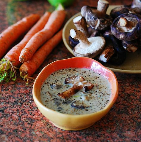 creamy wild mushroom soup with shiitake Shiitake Mushroom Soup, Wild Mushroom Soup, Creamy Mushroom Soup, Mushroom Soup Recipes, Shiitake Mushrooms, Wild Mushroom, Savory Soups, Creamy Mushrooms, Think Food