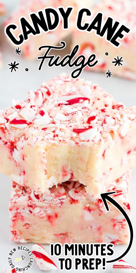 Creamy and full of peppermint delight, this candy cane fudge is a wonderful treat to share with friends this holiday season. Candy Cane Fudge Easy, Peppermint Fudge Easy, White Chocolate Peppermint Fudge, Candy Cane Fudge, Chocolate Peppermint Fudge, Peppermint Fudge Recipe, Candy Cane Recipe, Holiday Fudge, Easy Christmas Candy Recipes