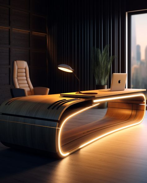 This set of images asks MidJourney to dream up futuristic and minimalist executive desks befitting a modern future. Desk Office Design, Lawyer Office Interior, Futuristic Desk, Futuristic Room, Front Desk Design, Modern Office Table, Architect Table, Executive Table, Wine Wallpaper