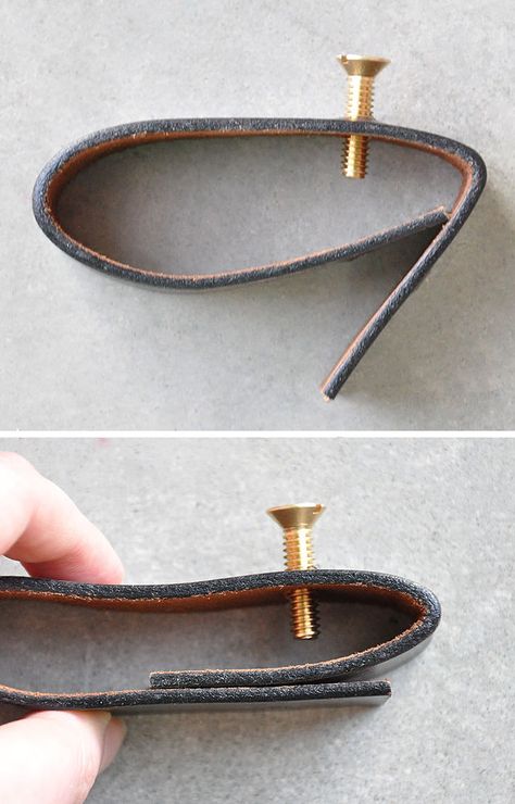 DIY Leather Furniture Pull Tutorial - visual heart creative studio Diy Pull Handles, Diy Leather Furniture, Diy Leather Handle, Diy Leather Pulls, Drawer Pulls Diy, Handle Ideas, Leather Drawer Pulls, Leather Decor, Leather Projects