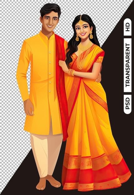 Indian couple in yellow attire for haldi... | Premium Psd #Freepik #psd #couple #ceremony #traditional #wedding Rajasthani Couple Illustration, Indian Wedding Caricature Couple, Hindu Wedding Caricature, Indian Couple Illustration, Haldi Caricature, Haldi Couple, Bride Mehandi, Couple Stills, Groom Cartoon