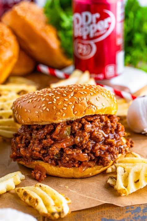 Homemade Dr. Pepper Sloppy Joes Recipe Chicken Manwich Sloppy Joe, Dr Pepper Sloppy Joe Recipe, Recipes Using Dr Pepper, Dr Pepper Bbq Sloppy Joes, Dr Pepper Food Recipes, Sloppy Dorothy Sandwiches, Dr Pepper Sloppy Joes, Big Mac Sloppy Joes Recipe, Texas Sloppy Joes