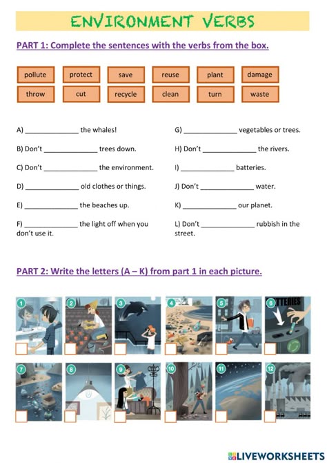 Environment online exercise for Quinto de Primaria. You can do the exercises online or download the worksheet as pdf. Our Environment Worksheet, Environment Worksheets For Kids, Pollution Activities Worksheets, Environmental Education Activities, Pollution Activities, Cause And Effect Worksheets, Toy Story Decorations, Environment Activities, Green Community