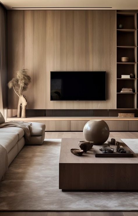 Taupe Interior, Tv Wall Decor Living Room, Stylish Living Room Ideas, Living Room Sliding Doors, Taupe Living Room, Wall Decor Living Room Modern, Japandi Interiors, Living Room Wall Units, Living Tv