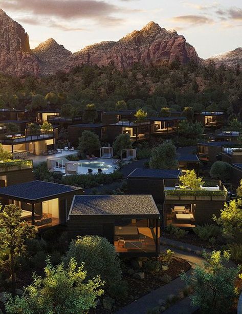 North America’s first-ever landscape hotel, Ambiente, opening in the spring of 2021, is uniquely designed to blend in with the mystical red rocks of Sedona, Arizona and is committed to providing a sustainable destination for global travelers that is harmonious with the environment. Ambiente Sedona, Sedona Landscape, Landscape Hotel, Desert Resort, Dream Hotels, Travel Happy, Hotel Amenities, Little Cabin, Unique Hotels