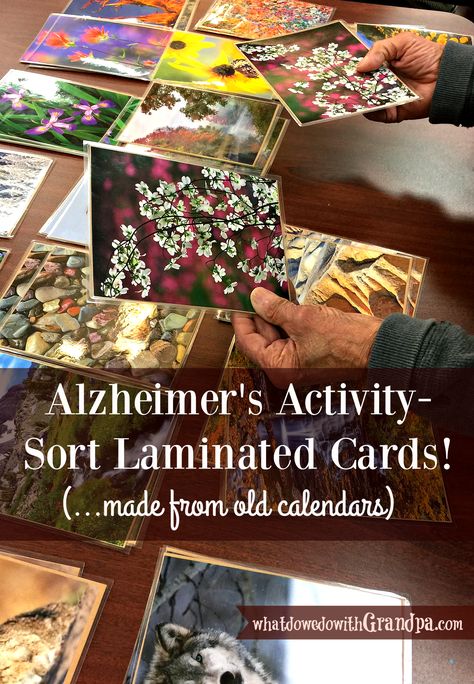 Sorting Laminated Cards: Alzheimer's Activity - What Do We Do With Grandpa (or Grandma)? Senior Care Activities, Memory Care Unit, Assisted Living Activities, Memory Care Activities, Senior Living Activities, Memory Activities, Nursing Home Activities, Alzheimers Activities, Occupational Therapy Activities