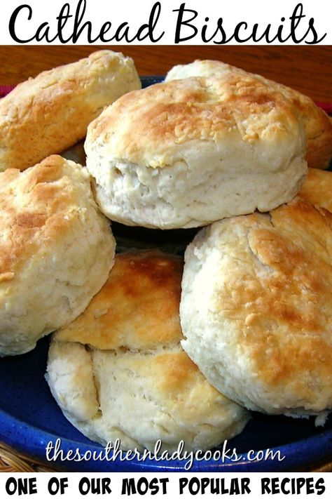 Cathead biscuits is a wonderful, old-fashioned recipe for biscuits. They get the name because they were supposed to be as big as a cat's head. My mother made these biscuits every day. #biscuits #cathead #bread #recipes #oldfashionedrecipes #delicious #comfortfood #breakfast Buttermilk Cathead Biscuits, Homemade Busicuts Recipe No Buttermilk, Biscuit Recipe With Butter, Homemade Country Biscuits, Country Style Biscuits, Grandmas Buttermilk Biscuits, Scratch Biscuits Easy, Best Southern Biscuits, Homemade Busicuts Recipe