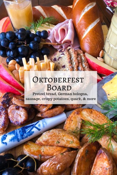 Oktoberfest Board: full of German goodies and perfect for fall parties! #oktoberfest #German #Germanfood Oktoberfest Charcuterie Board Ideas, German Party Games, German Themed Party Food, German Charcuterie Board Ideas, Octoberfest Charcuterie Board, October Fest Charcuterie Board, Oktoberfest Charcuterie Board, German Charcuterie Board, German Appetizers Oktoberfest Party