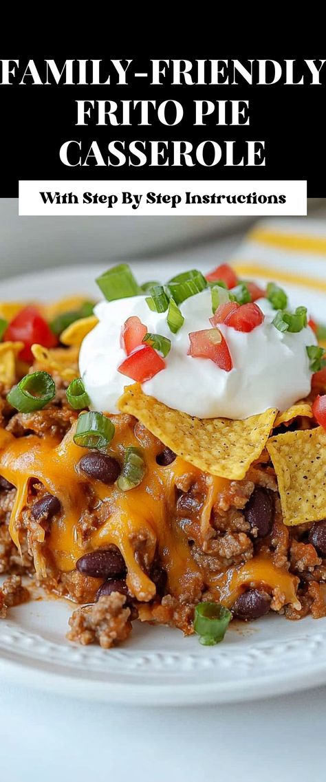 Image for Frito Pie Casserole Bacon Cheeseburger Frito Pie, Casserole With Fritos Ground Beef, Taco Casserole With Rice Easy Recipes, Frito Pie Recipe Casseroles, Frito Enchilada Casserole, Frito Enchilada Bake, Pioneer Woman Cowboy Casserole, Game Day Casserole, Frito Boats Recipes