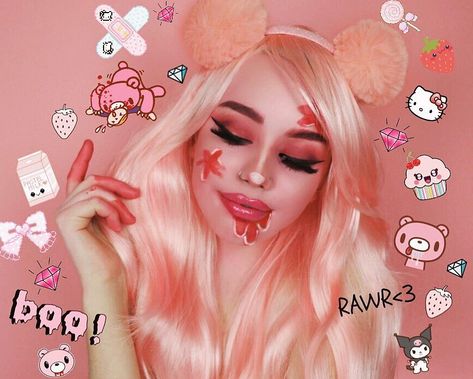 🍓Hailie on Instagram: “💕💉Gloomy Bear💉💕 LOOOL! Taking it back to the good ‘ol MySpace scene kid days with inspo from @pinkprty! I saw her create this look and…” Gloomy Bear Makeup, Myspace Scene, Bear Makeup, Egirl Makeup, Gloomy Bear, Scene Kids, Halloween Makeup, I Saw, The Good