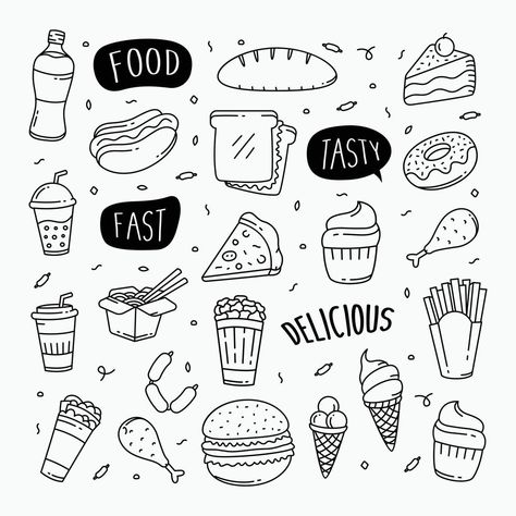 Food Doodles Hand Drawn, Drawing Food, Food Doodles, Line Art Style, Search By Image, Dot Journals, Food Drawing, Menu Restaurant, Line Drawing