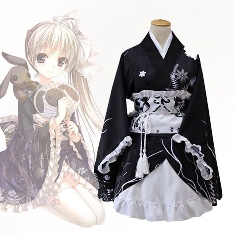 Total Drama World Tour, Hell Hound, Yosuga No Sora, Kimono Cosplay, Long Outfit, Anime Kimono, Black Kimono, Anime Clothes, Maid Dress