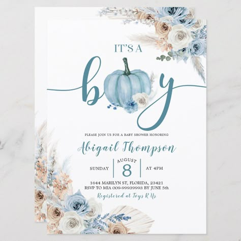 Little Pumpkin Blue Baby Shower Ideas, October Baby Shower Themes Boy, Baby Shower Themes For Boys Fall, September Baby Shower Ideas Boy, Baby Boy Fall Baby Shower Ideas, Pumpkin Baby Boy Shower Theme, Fall Baby Shower Invitations Boy, Baby Boy Pumpkin Shower Ideas, Fall Boy Baby Shower Themes