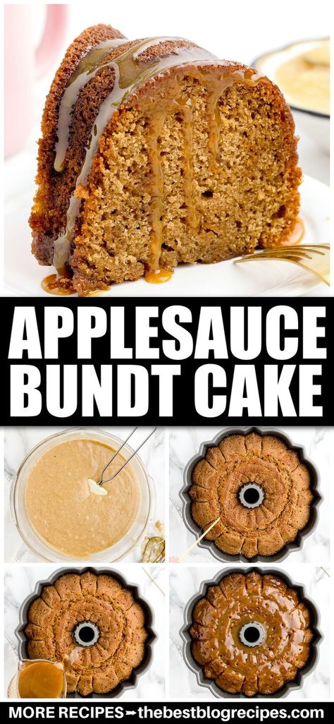 Applesauce Bundt Cake Yellow Cake With Applesauce, Apple Cake Glaze Recipe, Apple Sauce Bundt Cake, Applesauce Pound Cake, Apple Butter Bundt Cake, Carmel Apple Bundt Cake Recipe Easy, Amish Applesauce Cake, Best Applesauce Cake, Recipes Using Apple Sauce