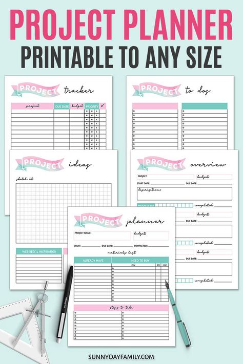 Printable project pages to organize everything! Use these awesome printables for brainstorming, to do list, budget, tasks and more. Perfect for home improvement projects, party planning, school projects, work projects, craft projects, DIY projects and so much more. Awesome blog planner too! Printables can be resized to fit any size planner including The Happy Planner! #projects #diy #planners #plannergirl #planneraddict #plannercommunity #planning #instantdownload #printables Home Project Planner, Project Planner Template, Diy Planners, Project Planner Printable, Planning School, Quilt Planner, Fitness Planner Printable, Craft Planner, Planner Printables Free