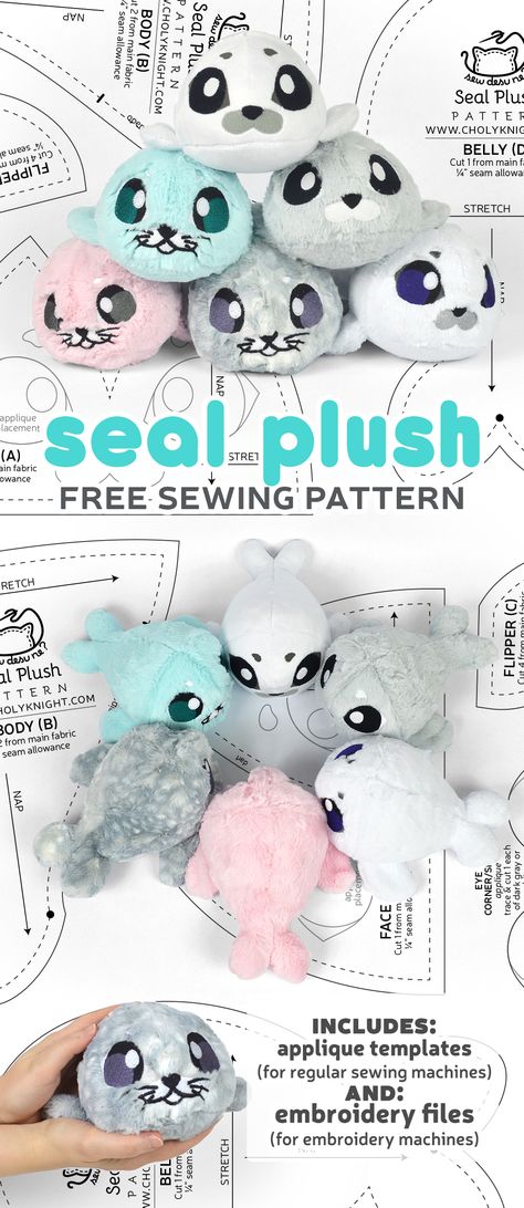 Simple Plushie Sewing Patterns, Seal Plush Pattern, No Sew Stuffed Animals, Free Pattern Friday, Plushies Diy Pattern, Squishmallow Sewing Pattern, Simple Plushie Patterns Free, Pokemon Sewing Patterns, Sewing Patterns Free Plushies