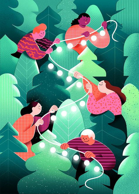 various illustrations 2020 on Behance Xmas Illustration Design, New Year Illustration Design, New Years Illustration, Xmas Illustration, Christmas Illustration Design, Christmas Editorial, Christmas Graphic Design, Double Exposition, New Year Illustration