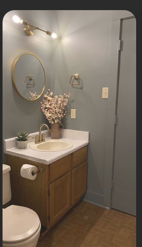 Brown Restroom Decor Ideas, Small Restroom Remodel Ideas, Apartment Bathroom Aesthetic, Neutral Bathroom Colors, Restroom Ideas, Bathroom Aesthetics, Wallpaper Store, Bathroom Apartment, Mediterranean Interior