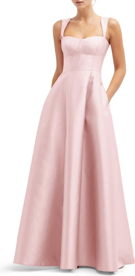 Alfred Sung Bustier Tie Back Gown | Nordstrom Light Pink Bridesmaid Dresses, Organza Gowns, Alfred Sung, Womens Long Dresses, Pink Formal Dresses, Pink Bridesmaid Dresses, Pink Gowns, Column Gown, Rose Pastel