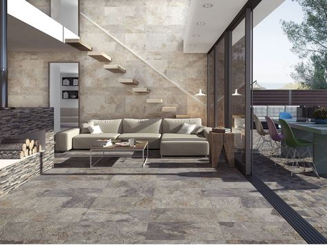 Glazed porcelain stoneware wall/floor tiles with stone effect ARDESIA by GAYAFORES Lounge Flooring, Modern Flooring, Merola Tile, Stone Look Tile, Patio Interior, Porcelain Floor, Ceramic Floor, House Remodel, Natural Stone Tile