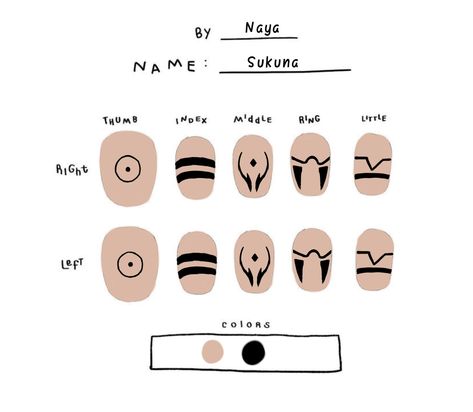 Anime Nail Designs For Short Nails, Nails Sakuna Jujutsu, Choso Nail Idea, Anime Nail Inspo Simple, Sukuna Inspired Tattoo, Sukuna Themed Nails, Sukuna Nails Short, Sakura Nails Jjk, Sukuna Nail Ideas