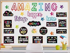 Amazing Things Happen Here, Motivational Bulletin Boards, Bulletin Board Decoration, Bulletin Borders, Paper Cutouts, Bulletin Board Decor, School Bulletin Boards, Board Decoration, We Are Love