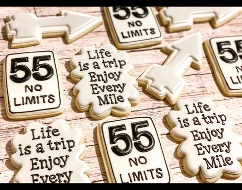 Turning 55 Birthday Ideas, Surprise 55 Birthday Ideas, 55th Birthday Cupcakes, 55 Birthday Cookies For Men, 55 Birthday Theme Ideas, Double Nickels Birthday Party Ideas, 55 Party Ideas For Men, 55 Themed Birthday Party, 55 Speed Limit Birthday Ideas