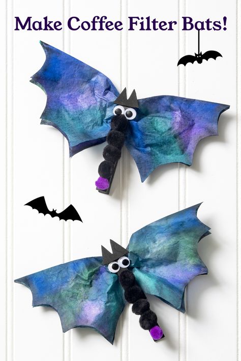 Learn how to make the cutest coffee filter bats for Halloween! These are so easy, budget friendly, and FUN to make for kids of all ages. Unique Halloween Crafts, Bats For Halloween, Googly Eye Crafts, Knit Stitch Patterns Free, Fall Knitting Patterns, Bat Craft, Craft Coffee, Fun Halloween Crafts, Fall Knitting