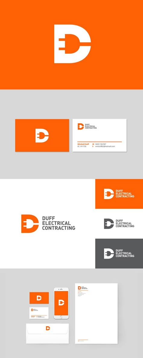 Branding for Duff Electrical by Robot Eats Popcorn. #branding #design #electrical #logo Great Logo Design, Business Branding Design, Negative Space Logos, Web Design Mobile, Inspiration Logo Design, Graphisches Design, Logo Luxury, Letter D, Business Advertising Design