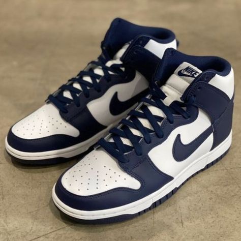 Nike Dunk High Retro  "Midnight Navy" Navy Blue Shoes Nike, Nike Dunk High Midnight Navy, Nike Shoes Navy Blue, Nike Navy Blue Shoes, Nike Dunks High Dark Blue, Midnight Navy Dunks Outfit, Midnight Blue Shoes, Dark Blue Nike Dunks, Dark Blue Dunks