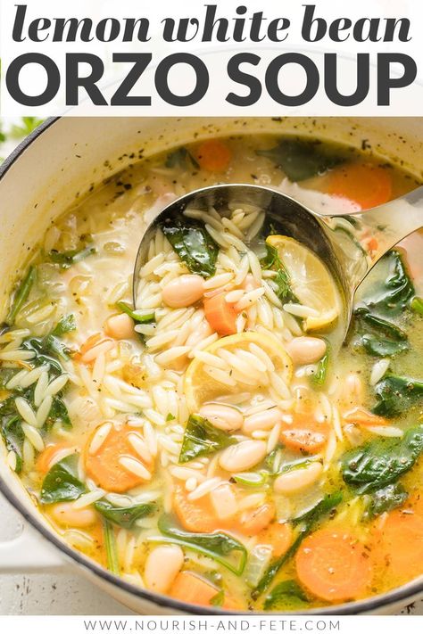 White Bean Orzo, White Bean And Spinach Soup, Soup With Carrots, Spinach Orzo, Italian Seasonings, Orzo Soup, Quick And Easy Soup, Lemon Chicken Orzo Soup, Soup For The Soul