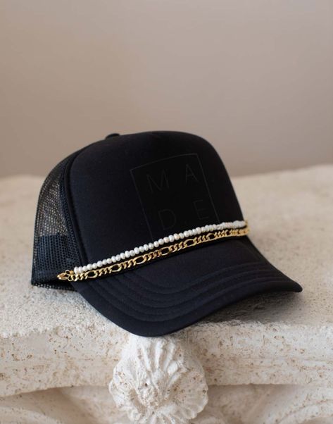 MAD.E HATS Trucker Hat Fashion, Gold Figaro Chain, Custom Trucker Hats, Hat Patches, Diy Hat, Cute Little Things, Black Hat, Hats For Sale, Hat Band