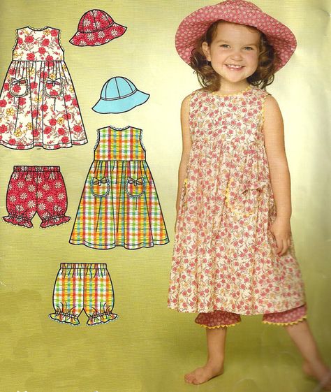 2006 Dress Panties Hat Pattern Simplicity Sewing Uncut by SelmaLee Girl Dress Sewing Pattern, Toddler Sewing Patterns, Toddler Girl Dresses Summer, Toddler Dress Patterns, Hat Sewing, Toddler Patterns, Cute Sundress, Girls Dress Sewing Patterns, Toddler Girl Summer