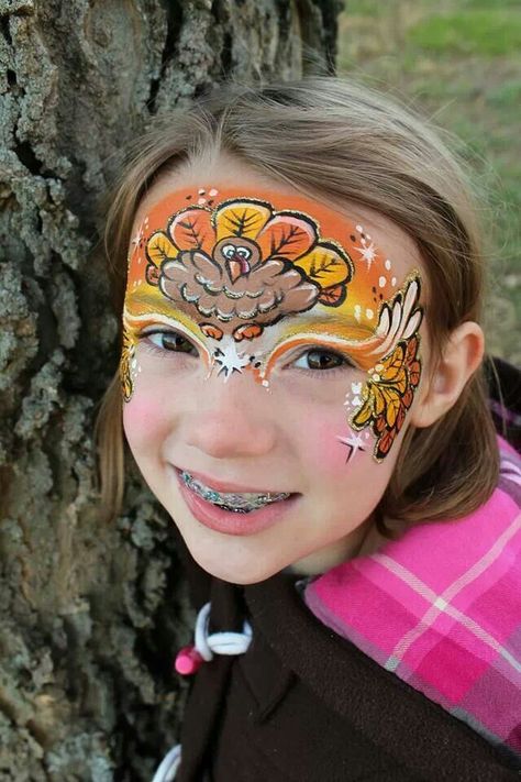 Turkey thanksgiving face painting design #Snazaroo #Thanksgiving #facepaint Thanksgiving Face Painting, Thanksgiving Facepainting, Turkey Face Paint, Thanksgiving Face Paint, Monster Face Painting, Makeup Meme, Gold Pictures, Thanksgiving Vibes, Thanksgiving Makeup