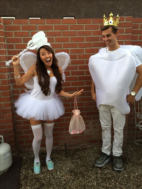 Tooth fairy and crowned tooth Sully And Boo Costume, Fairly Odd Parents Costume, Tooth Fairy Costumes, Cool Couple Halloween Costumes, Halloween Costumes Diy Couples, Couples Halloween Costumes, Halloween Costumes To Make, Stranger Things Costume, Pumpkin Halloween Costume