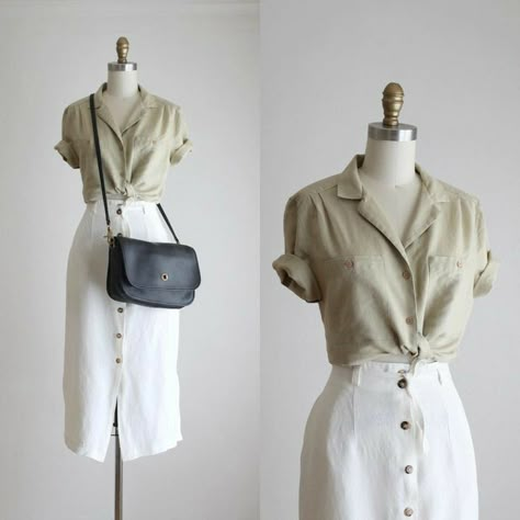 Linen Midi Skirt, Black Leather Satchel, Linen Blouse, Mode Vintage, Blouse Black, Modest Outfits, Leather Satchel, Natural Linen, Skirt Outfits