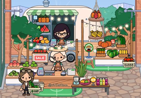 Toca Boca Market Ideas, Toca Boca Local Shop Ideas Aesthetic, Farm Market Ideas, Toca Ideas, Free House Design, Local Fruit, Build Your House, Ramen Shop, Adorable Homes Game