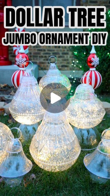 Plastic Bowls Made Into Christmas Ornaments, Diy Christmas Tree Made Of Ornaments, Giant Bulbs Christmas Decorations, Diy Large Ornament Balls Outdoor, Diy Outdoor Ornament Balls, Dollar Tree Giant Ornaments Diy, Dollar Store Holiday Decor, Outside Christmas Decor Yard Decorations Diy, Large Jingle Bell Ornaments Diy