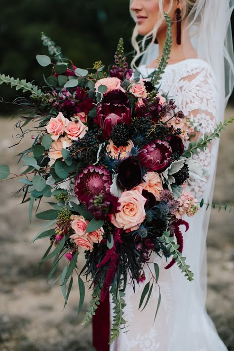 Bohemian Wedding Theme, Peach Bouquet, Cascading Wedding Bouquets, Flowers And Greenery, Fall Wedding Bouquets, Coral Wedding, Burgundy Flowers, Fall Wedding Colors, Bouquet Of Flowers