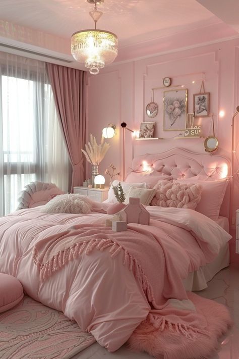 Modern Pink Room Ideas, Cute Pink Bedroom Ideas, Cutesy Bedroom, Adult Pink Bedroom, Cute Pink Bedroom, Pink Bedroom Ideas For Kids, Pink Girls Bedroom, Light Pink Bedrooms, Girly Pink Bedroom