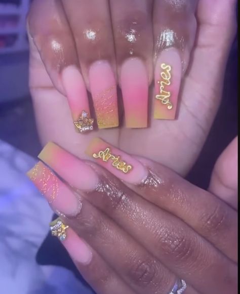 Jj Pink Aries Nails, Aries Nails Zodiac Signs, Gemini Acrylic Nails, Aries Nail Art, Leo Zodiac Nail Designs, Aries Inspired Nails, Birthday Nails Aries, Aries Nails Acrylic, Leo Inspired Nails