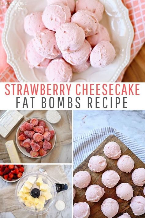 These creamy Strawberry Cheesecake Fat Bombs are simple to make and so delicious, it’s hard to believe it’s a low-carb, keto recipe! If you like cream cheese, you'll love this craving-satisfying treat. #lowcarb #keto #fatboms Low Carb Snacks Sweet, Fat Bomb Recipes, High Fat Low Carb Recipes, Fat Bomb, Low Carb Fruit, Low Carb Cheesecake, Fat Bomb Recipe, Low Carb Chocolate, Keto Cheesecake