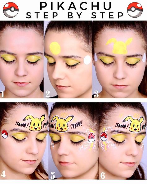 Pikachu Face Paint, Face Paint Step By Step, Pikachu Makeup, Painting Pokemon, How To Face Paint, Face Paint Tutorial, Paint Step By Step, Pikachu Face, Pokemon Faces