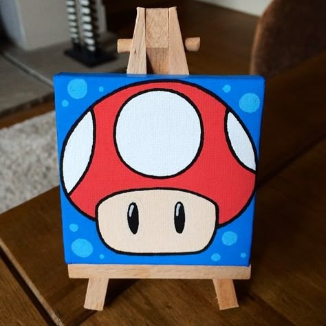 Mushroom Mini-Canvas, made with Posca markers 😊 #Mario #nintendo #mushroom #supermario #art #minicanvas #miniature #posca Mushroom Drawing Canvas, Nintendo Painting Canvas, Mario Canvas Art, Mini Canvas Art With Markers, Mini Canvas Art Mushroom, Super Mario Canvas Painting Easy, Mushroom Mini Painting, Mushroom Posca Art, Mini Canvas Mushroom Painting