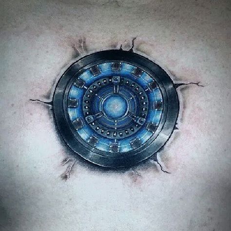 Arc reactor tattoo Ironman Chest Tattoo, Iron Man Chest Tattoo, Iron Man Arc Reactor Tattoo, Arc Reactor Tattoo, Tony Stark Arc Reactor, Marvel Sleeve, Man Tattoos, Special Tattoo, Iron Man Tattoo