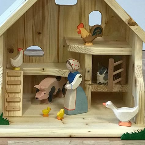 Attached House, Toy Barn, Simple Wood Carving, Wooden Wagon, Wooden Barn, Kids Wooden Toys, Wooden Dollhouse, Animal Farm, Wooden Projects